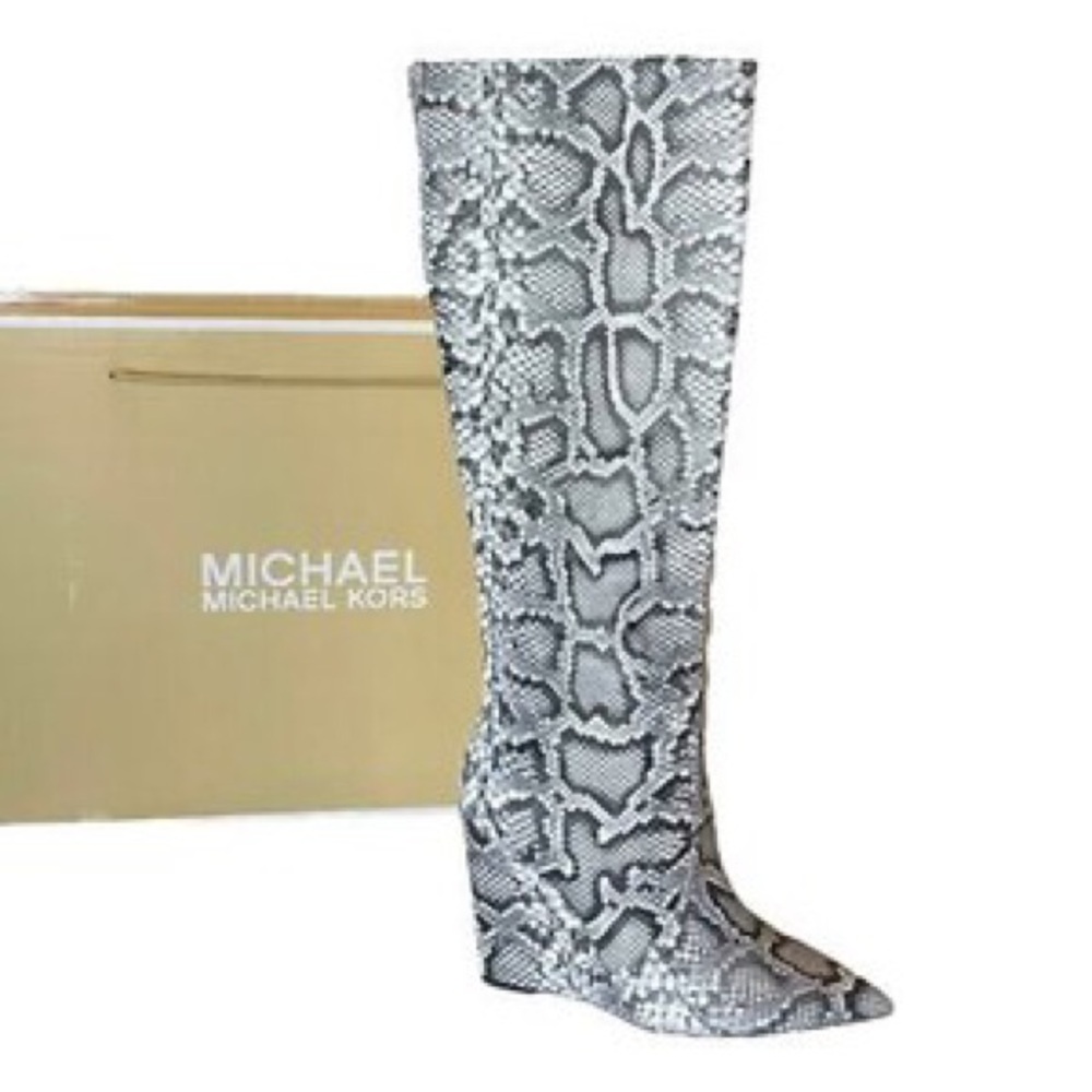 MICHAEL MICHAEL KORS Isra Snake Embossed Leather Wedge Boot